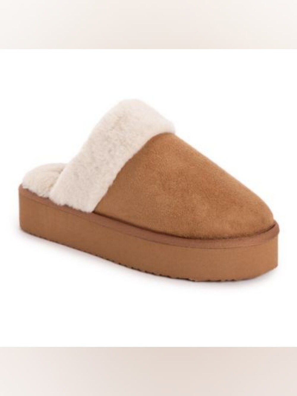 MUK LUKS Platform Scuff Slippers M 7-8 Camel Faux Suede Fur Cozy Clog CC
